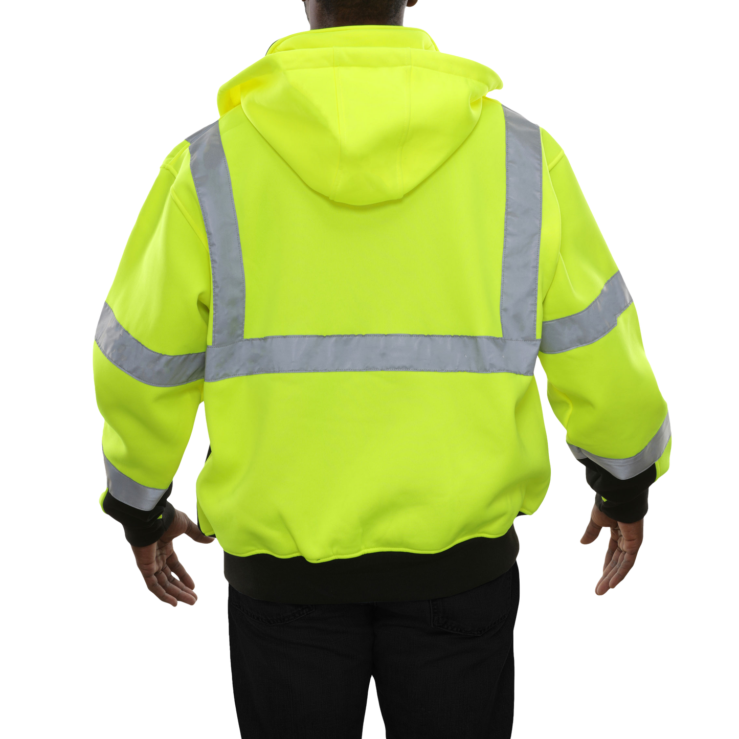 602STLB Safety Sweatshirt: Hi-Vis Full Zip 2-Tone: Removeable Hood: 10.5oz