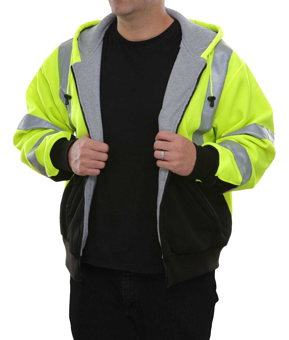 602CXLB Safety Sweatshirt: Hi-Vis Full Zip 2-Tone Contrasting X-Back:  Removeable Hood