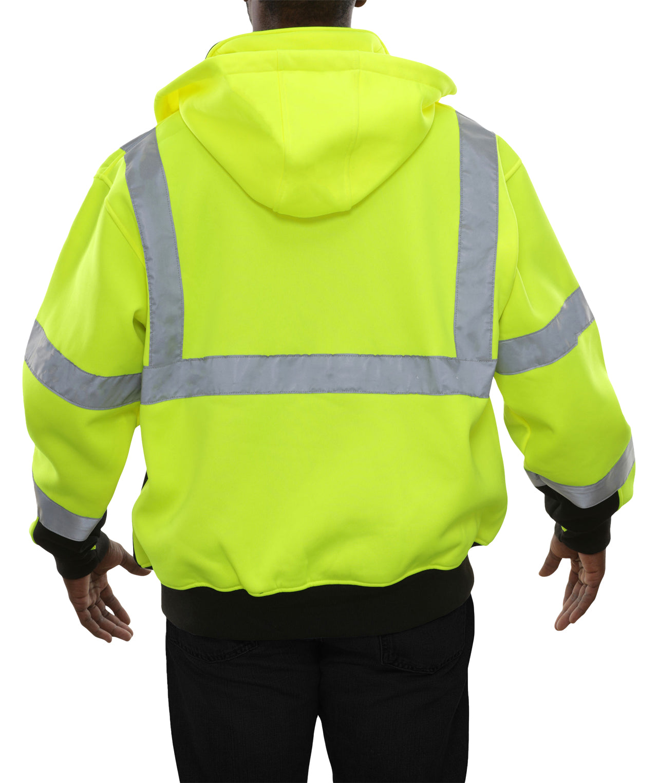 Men's Neon High Visibility Sweater Pullover & Zipper Hoodie Fleece  Sweatshirt (Neon Yellow Zip Up, S) 