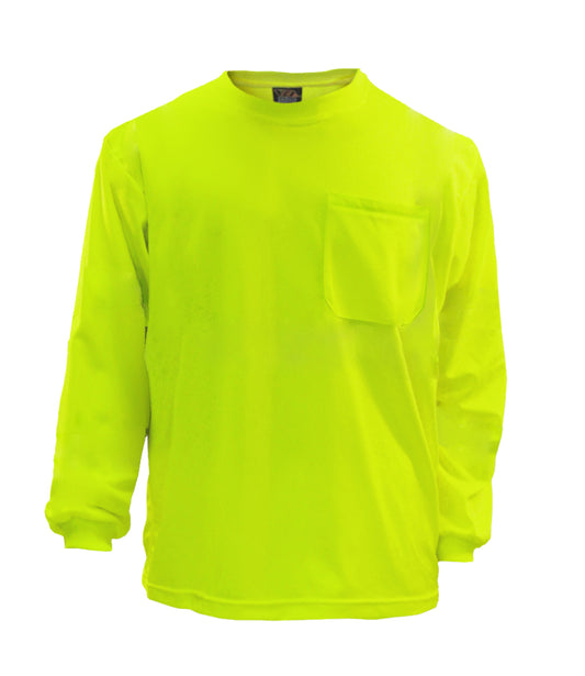 200BLME Lime Hi-Vis Birdseye Long Sleeve Pocketed T-Shirt